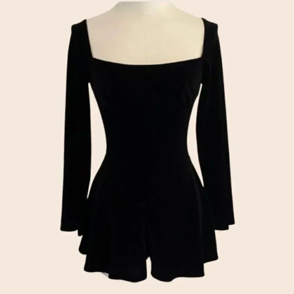 Aqua Black Long Sleeve Velvet Goth Vibes Jumpsuit Size Small